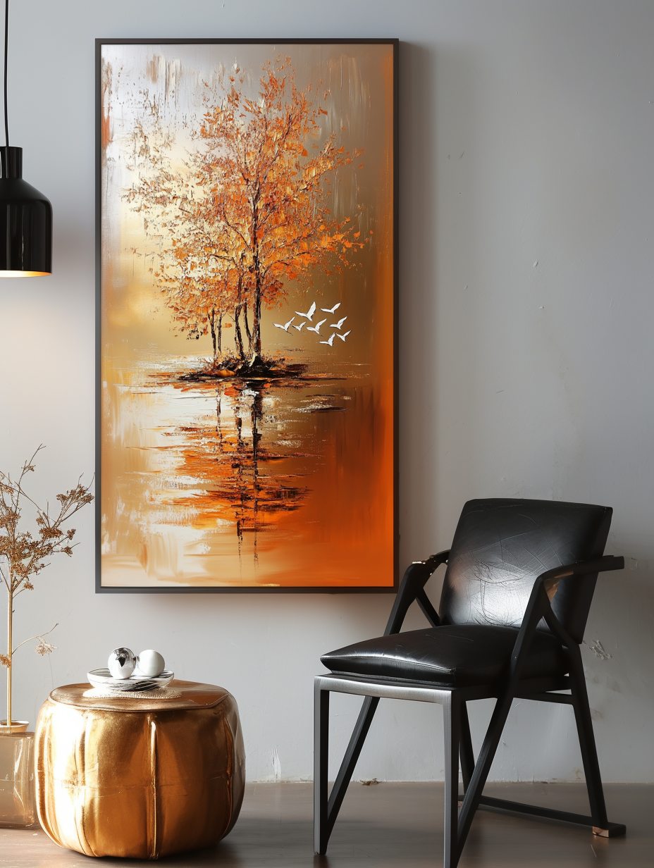 Island of Autumn - Vertical Landscape Oil Painting