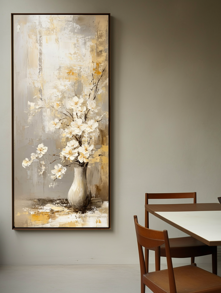 Timeless Bloom - Vertical Floral Oil Painting for Modern Decor