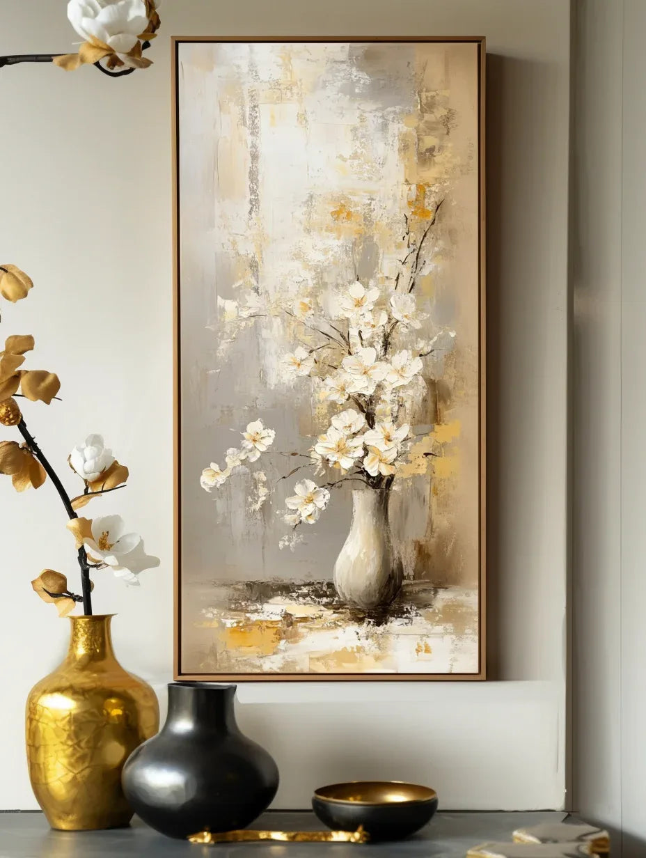 Timeless Bloom - Vertical Floral Oil Painting for Modern Decor - artextured