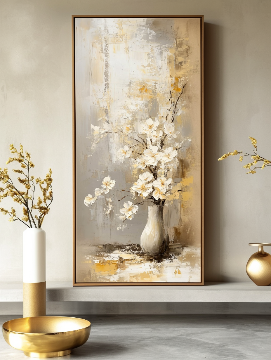 Timeless Bloom - Vertical Floral Oil Painting for Modern Decor