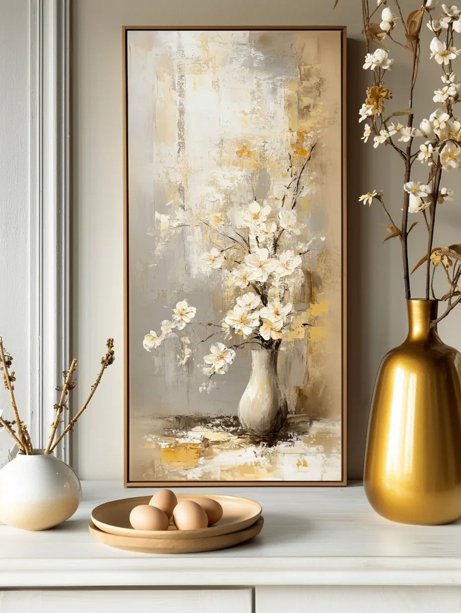 Timeless Bloom - Vertical Floral Oil Painting for Modern Decor - artextured