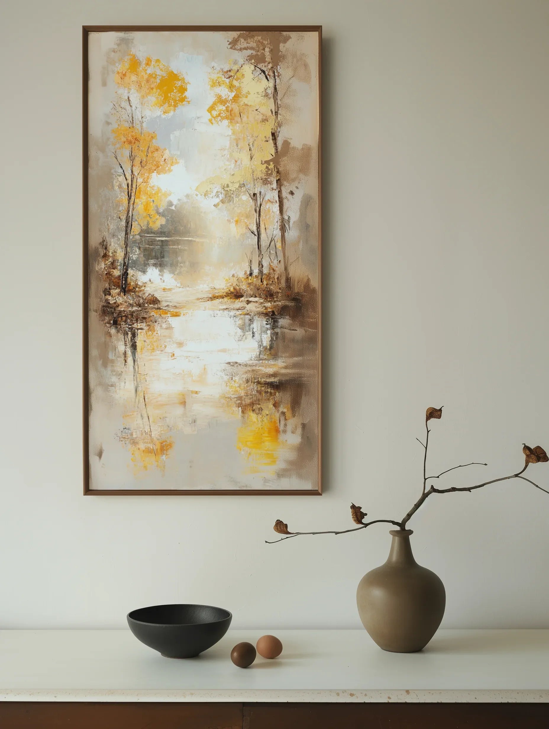Autumn Reflection - Vertical Textured Landscape Oil Painting - artextured