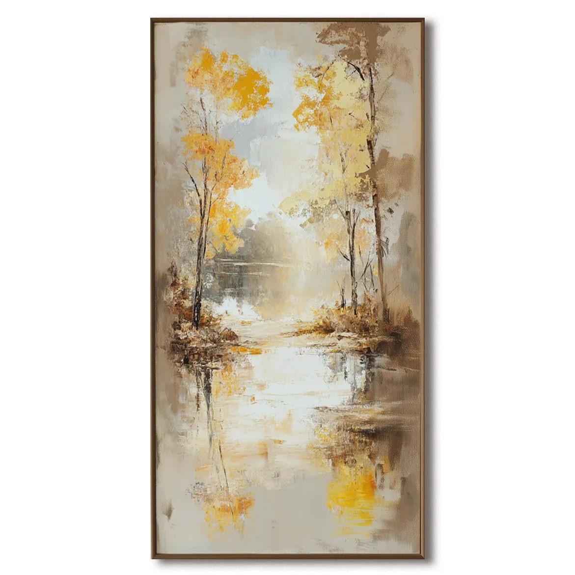 Autumn Reflection - Vertical Textured Landscape Oil Painting - artextured