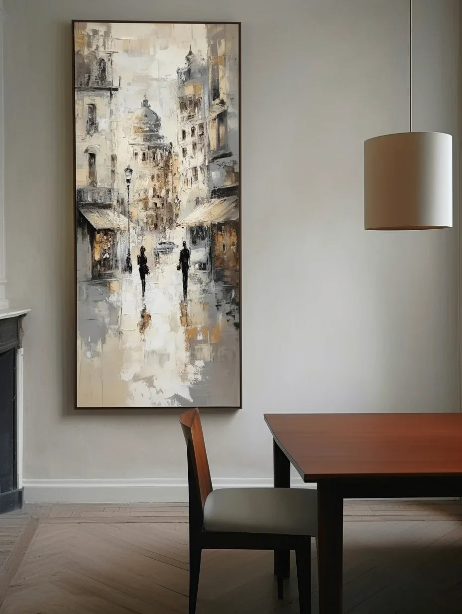 Timeless Stroll-Hand-Painted Vertical European-Style Street and Alley Cultural Wall Art - artextured