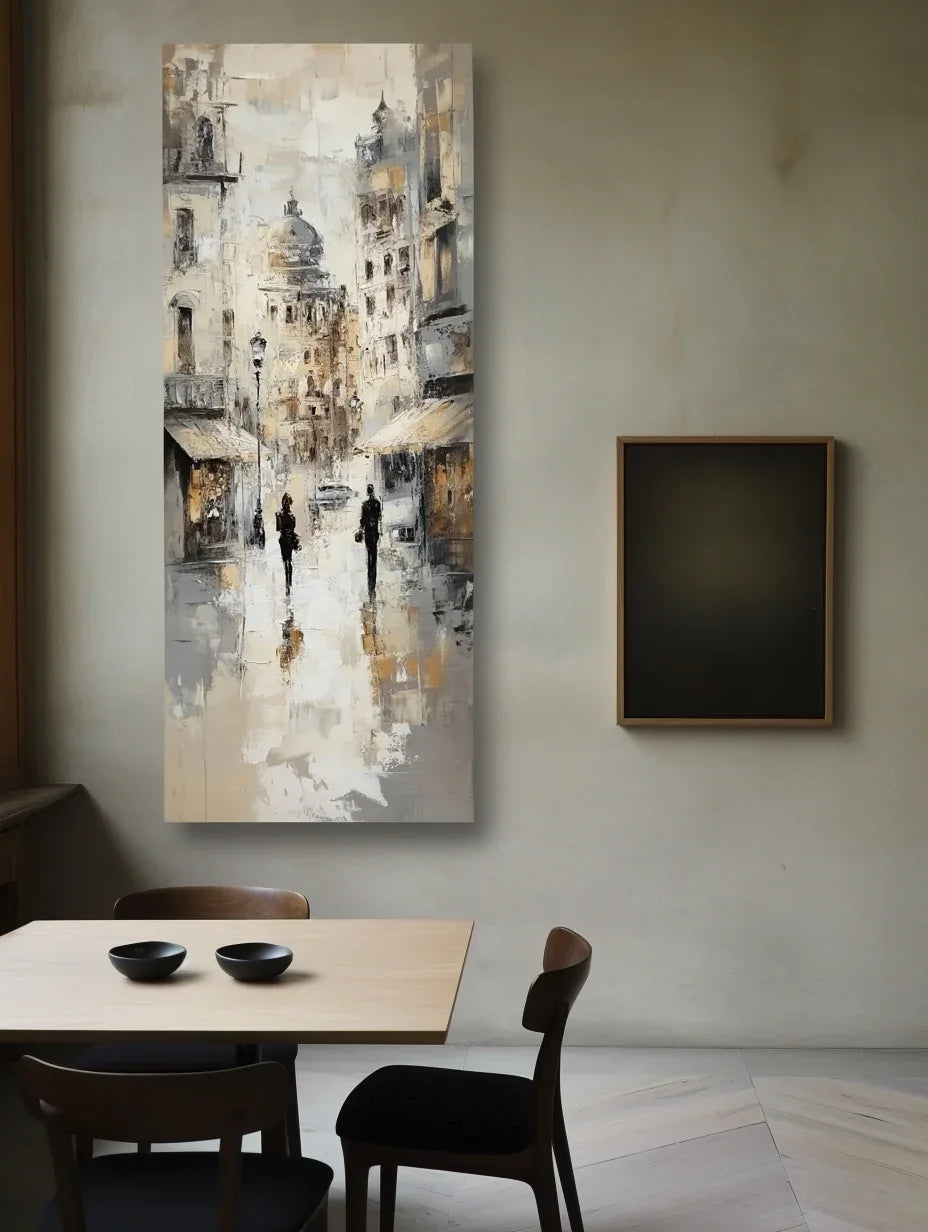 Timeless Stroll-Hand-Painted Vertical European-Style Street and Alley Cultural Wall Art - artextured
