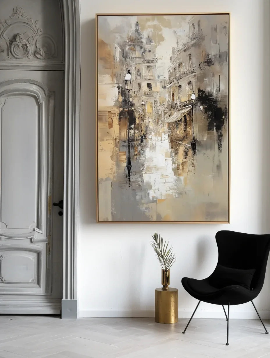 Whispers of the Old City-Vertical European-Style Street and Alley Light and Shadow Hand-Painted Wall Art - artextured