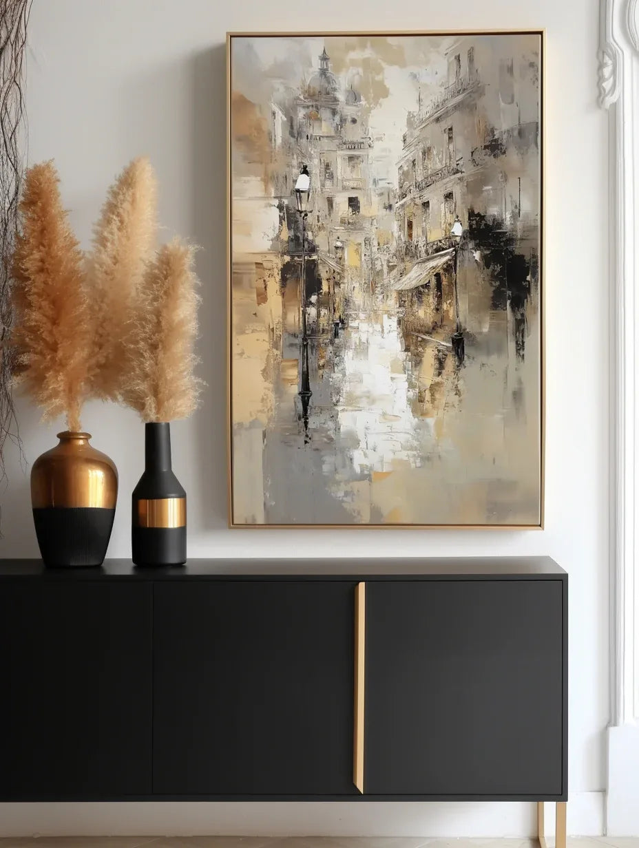 Whispers of the Old City-Vertical European-Style Street and Alley Light and Shadow Hand-Painted Wall Art - artextured