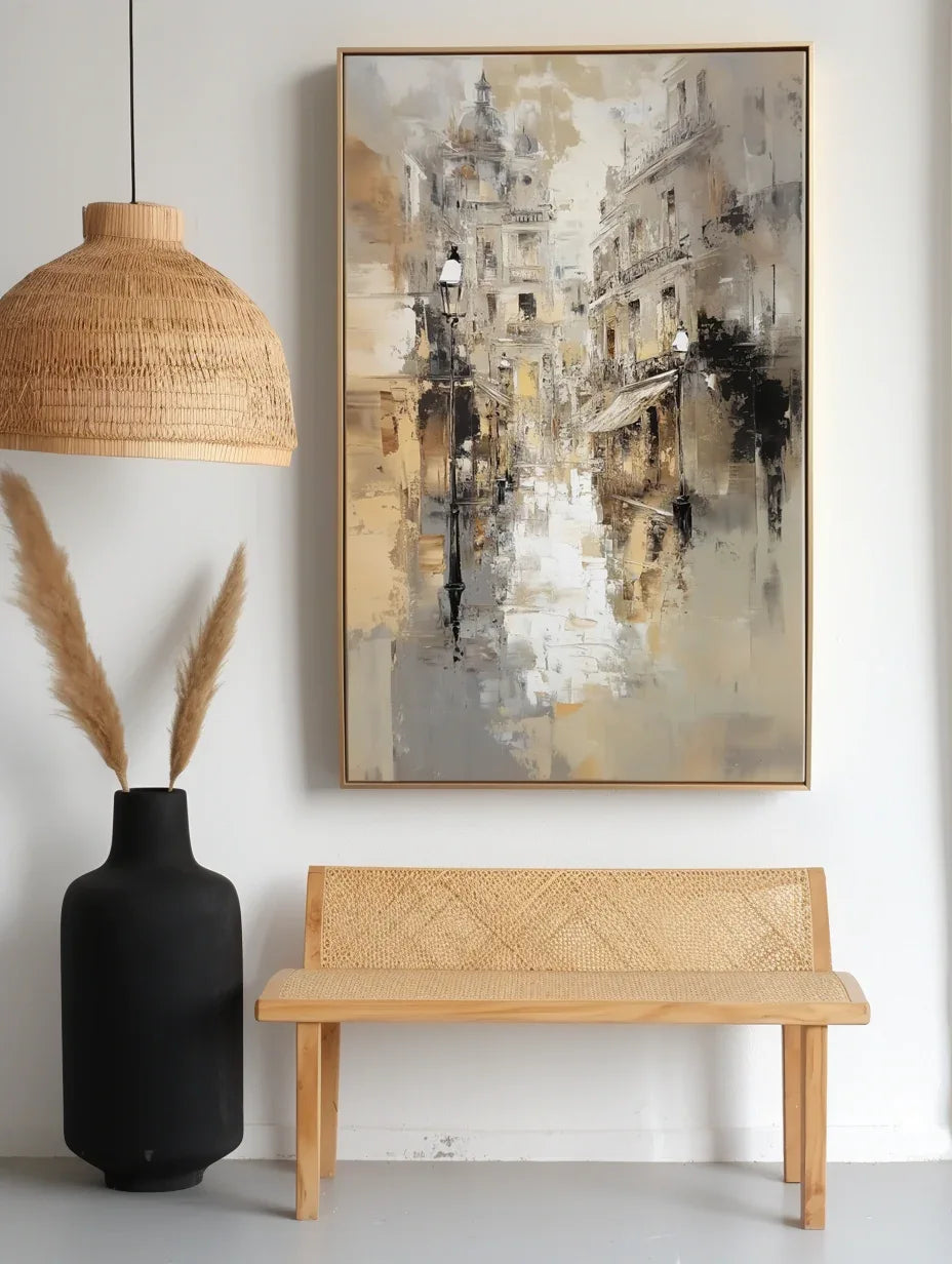 Whispers of the Old City-Vertical European-Style Street and Alley Light and Shadow Hand-Painted Wall Art - artextured