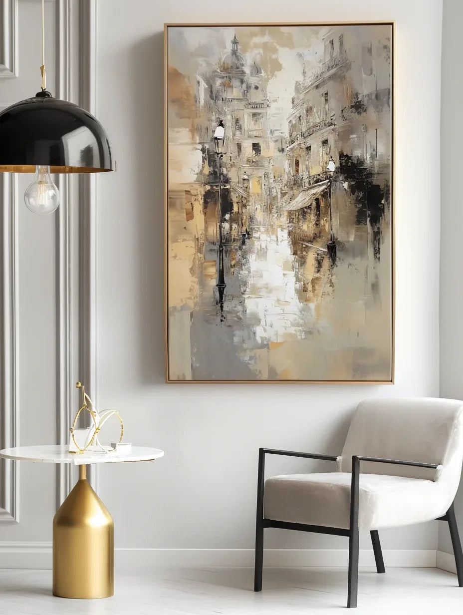 Whispers of the Old City-Vertical European-Style Street and Alley Light and Shadow Hand-Painted Wall Art - artextured