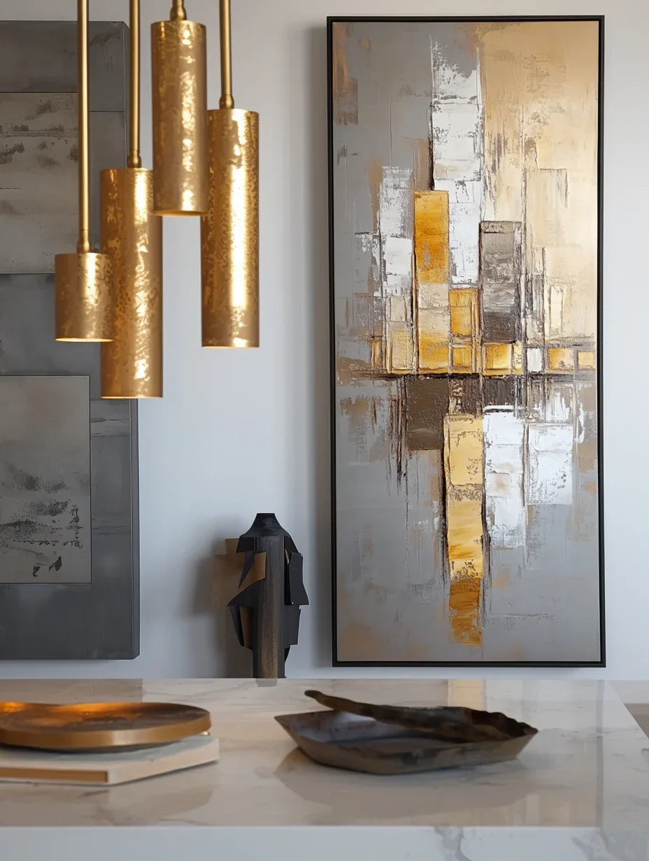 Urban Resonance - Vertical Geometric Abstract Oil Painting - artextured