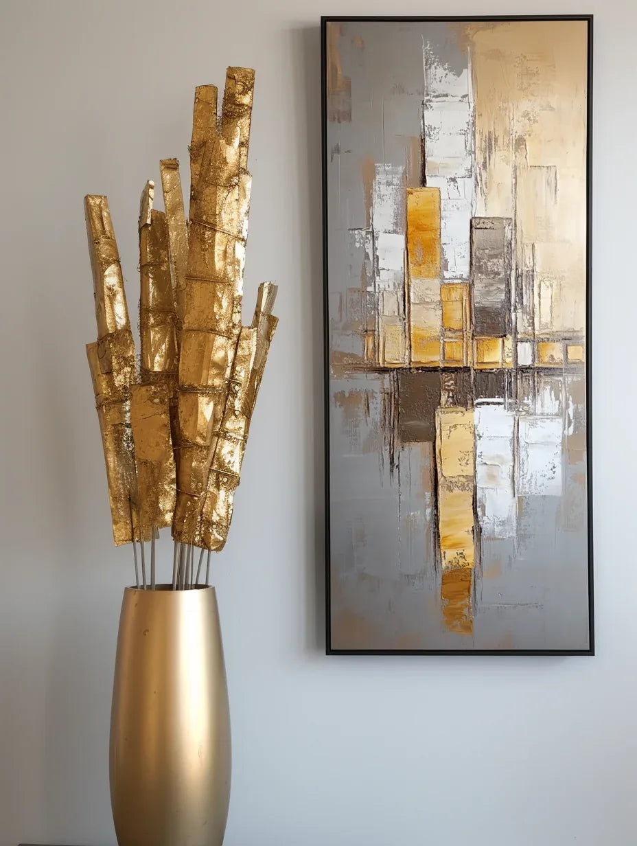 Urban Resonance - Vertical Geometric Abstract Oil Painting - artextured