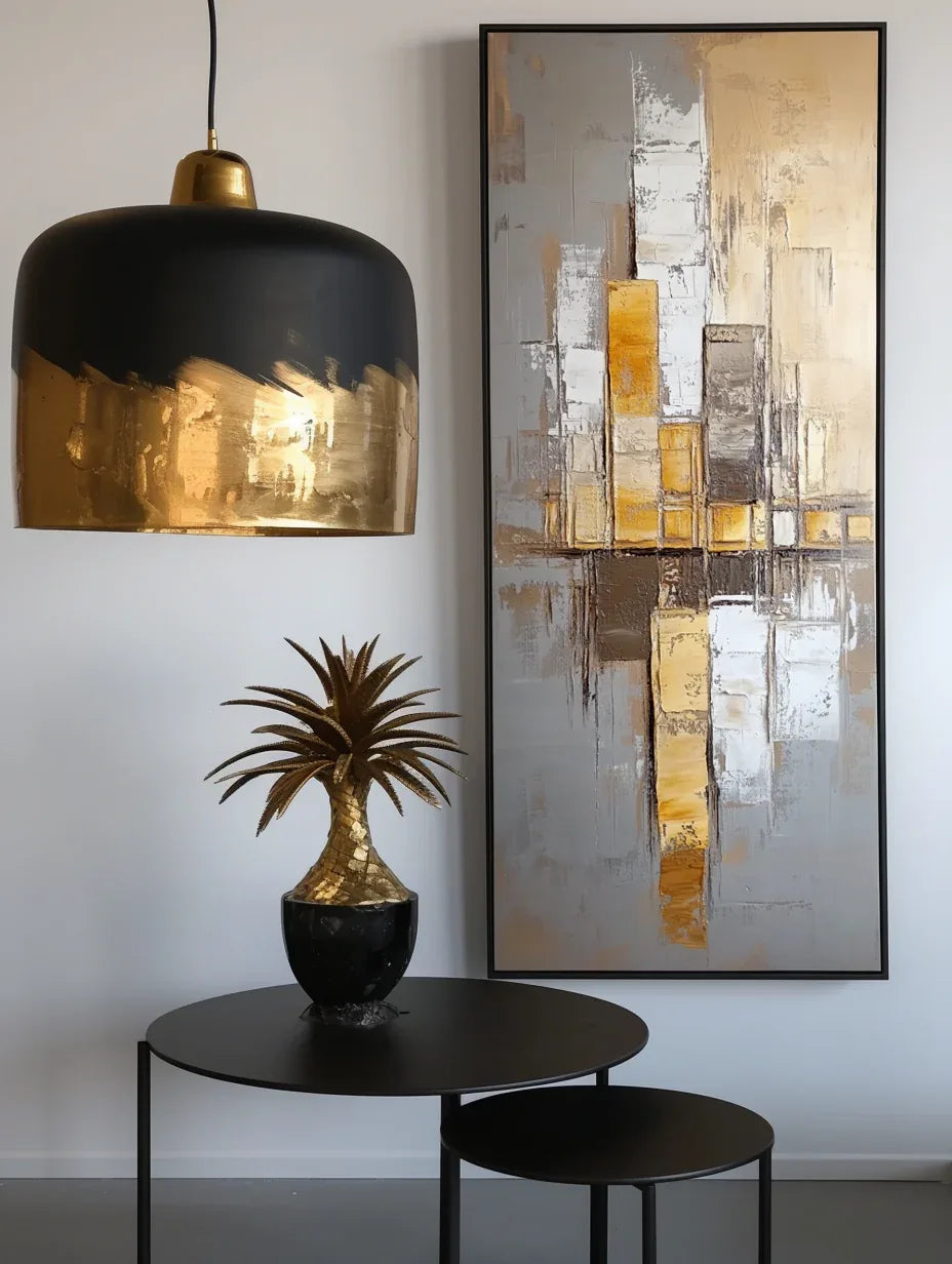 Urban Resonance - Vertical Geometric Abstract Oil Painting - artextured