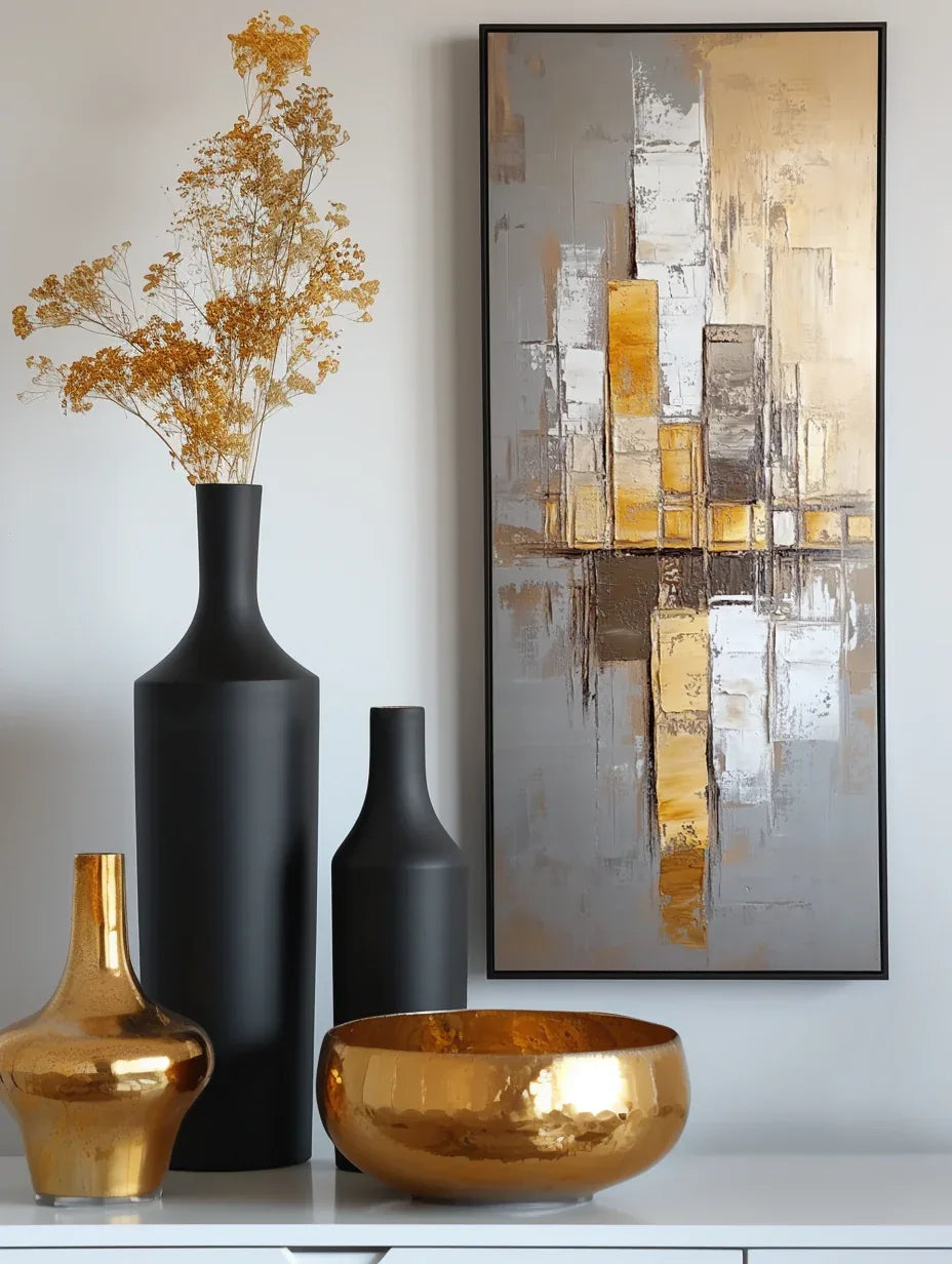 Urban Resonance - Vertical Geometric Abstract Oil Painting - artextured