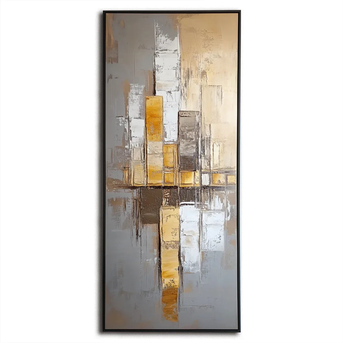 Urban Reflections-Hand-Painted Abstract Urban Reflection Vertical Wall Art - artextured
