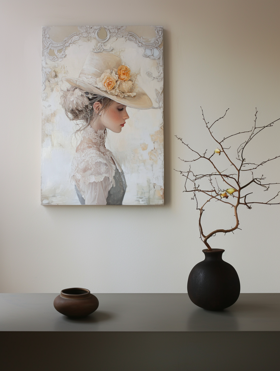 Whispers of Elegance – Romantic Vintage Portrait Oil Painting for Living Room or Bedroom