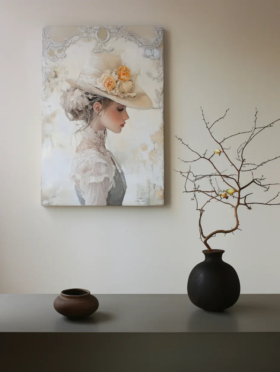 Whispers of Elegance – Romantic Vintage Portrait Oil Painting for Living Room or Bedroom - artextured