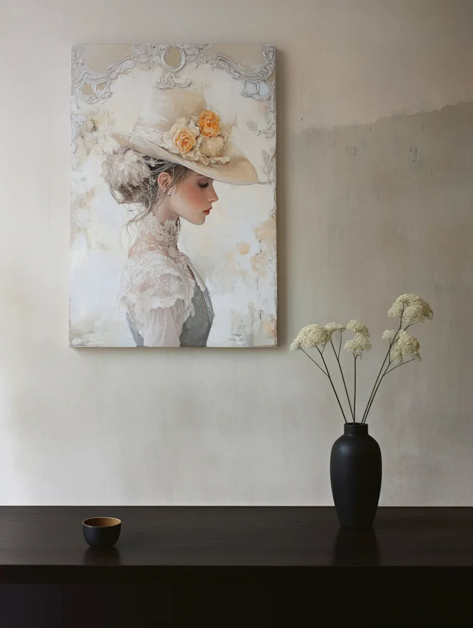 Whispers of Elegance – Romantic Vintage Portrait Oil Painting for Living Room or Bedroom - artextured