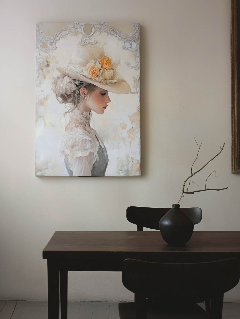 Whispers of Elegance – Romantic Vintage Portrait Oil Painting for Living Room or Bedroom