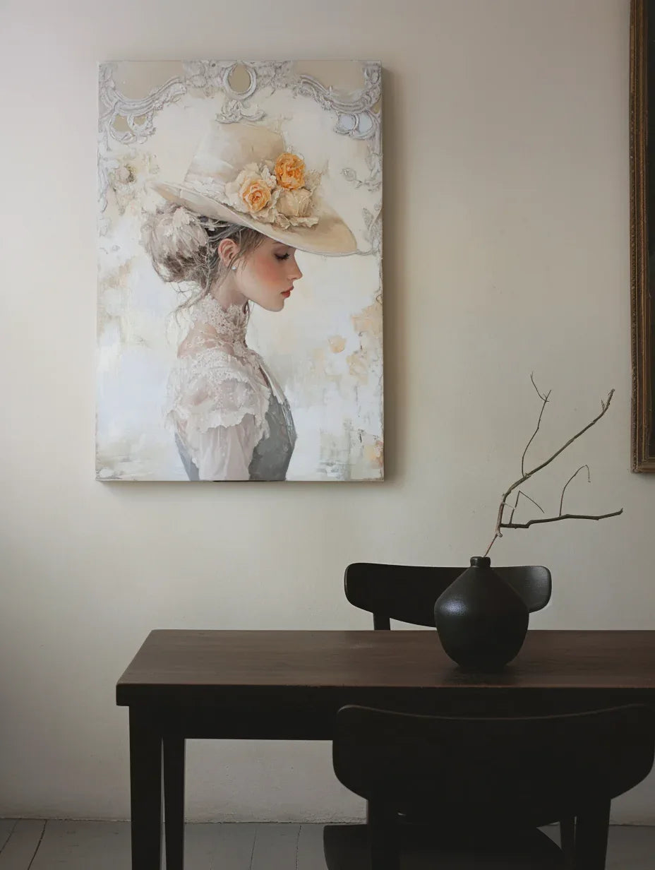 Whispers of Elegance – Romantic Vintage Portrait Oil Painting for Living Room or Bedroom - artextured