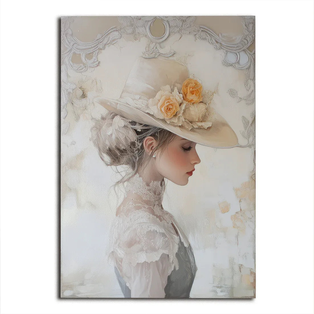 Whispers of Elegance – Romantic Vintage Portrait Oil Painting for Living Room or Bedroom - artextured