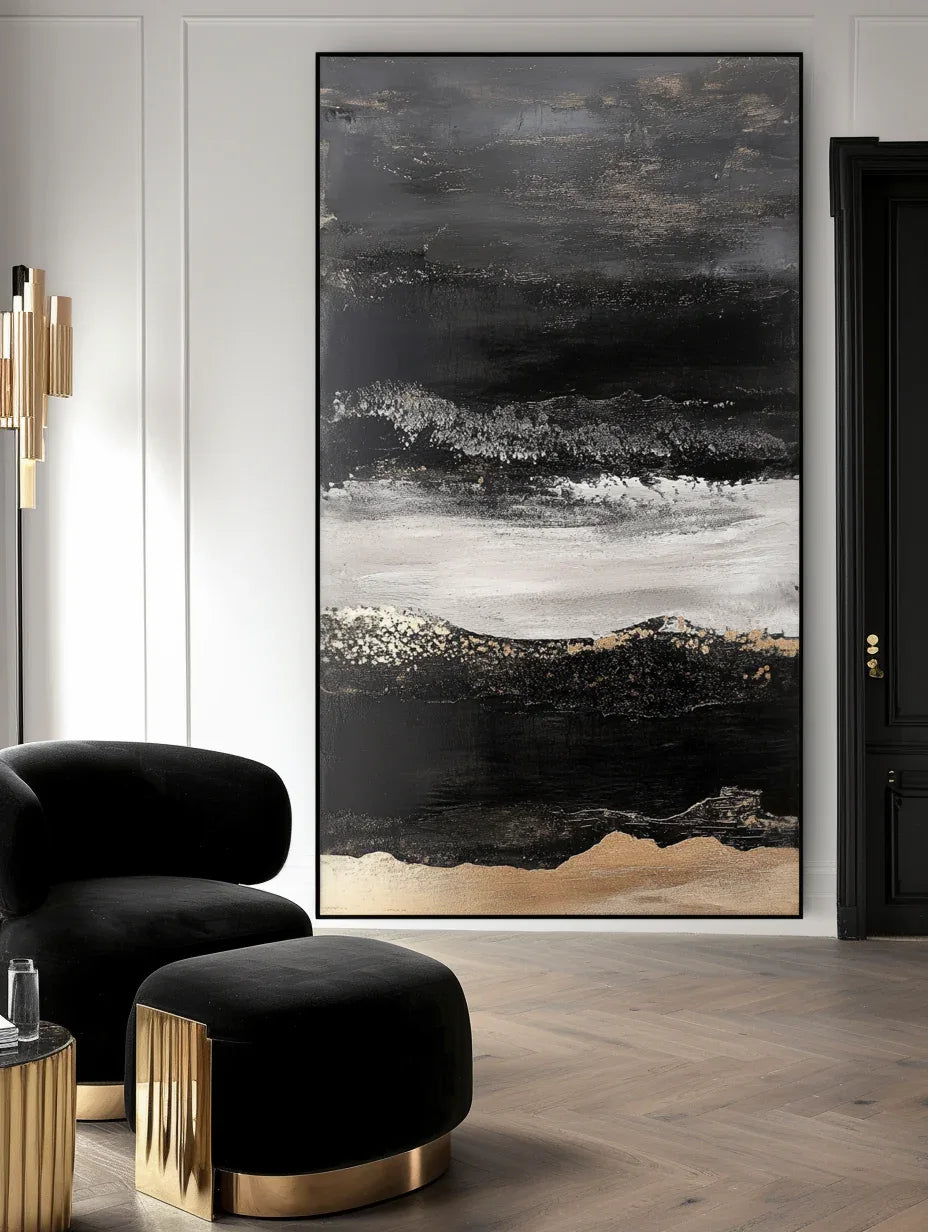 Twilight Ridge - Vertical Abstract Oil Painting for Modern Interiors - artextured