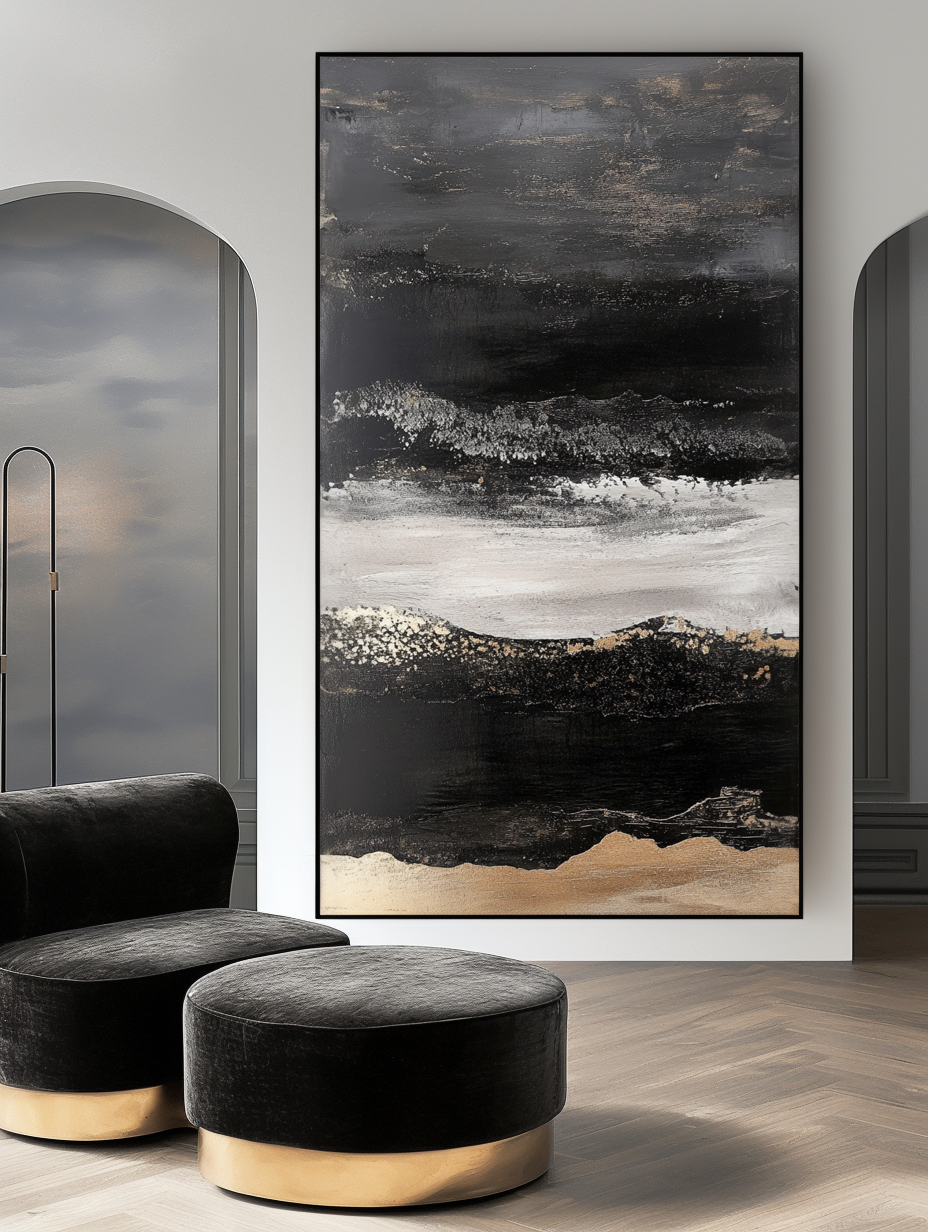 Twilight Ridge - Vertical Abstract Oil Painting for Modern Interiors