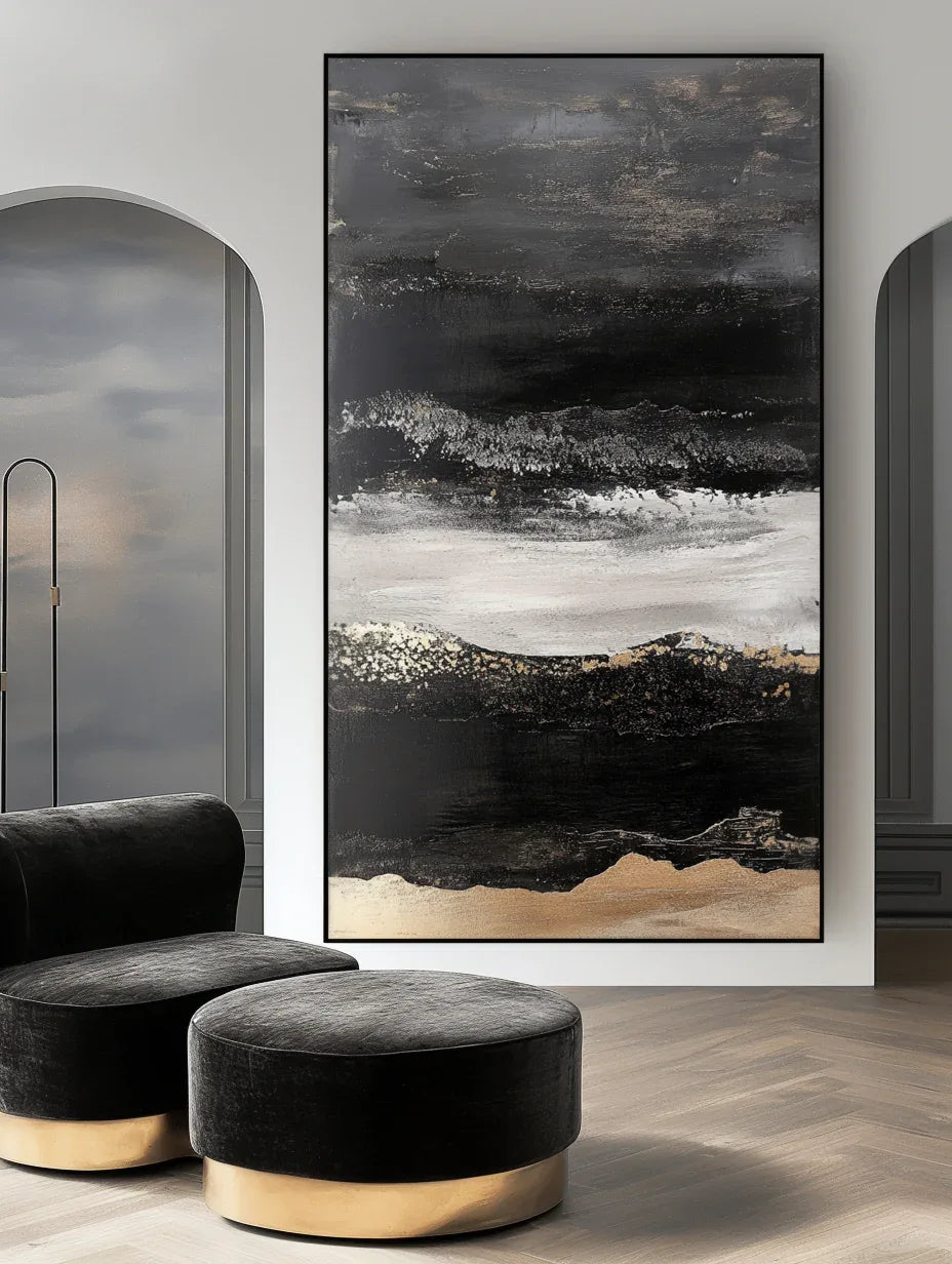 Twilight Ridge - Vertical Abstract Oil Painting for Modern Interiors - artextured