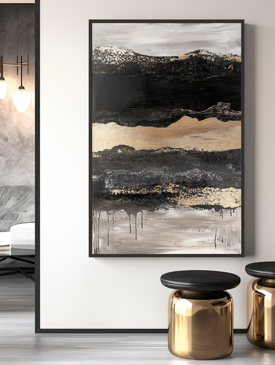 Ebon Drift - Vertical Abstract Textured Landscape Painting