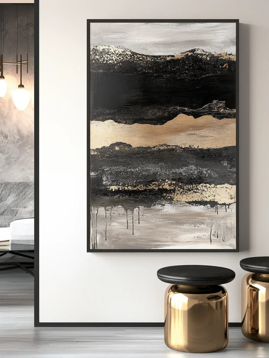 Ebon Drift - Vertical Abstract Textured Landscape Painting - artextured