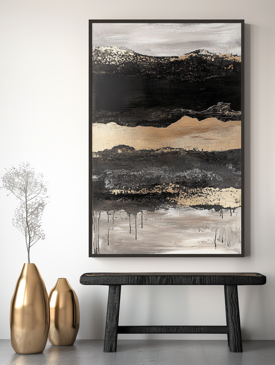 Ebon Drift - Vertical Abstract Textured Landscape Painting