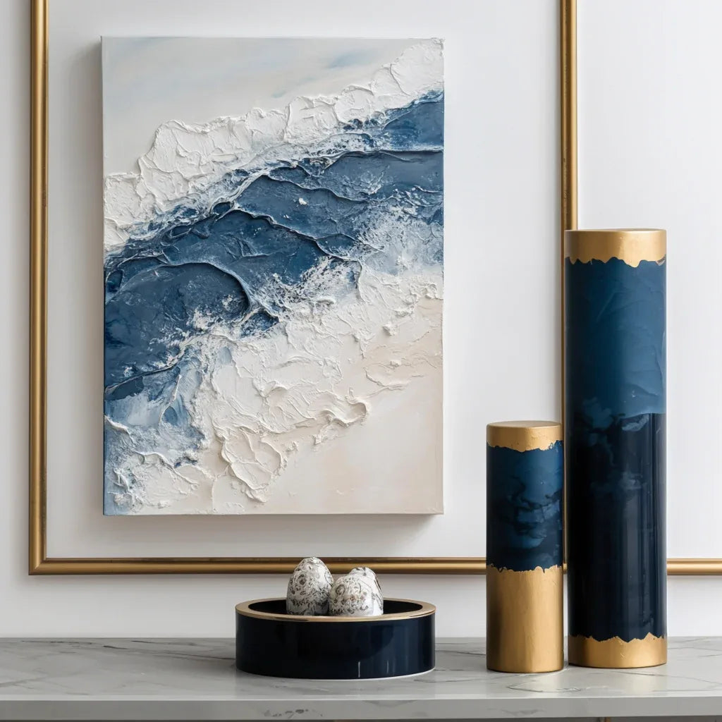 Tidal Serenity-Vertical Marine Abstract Thick-Painted Wall Art - artextured