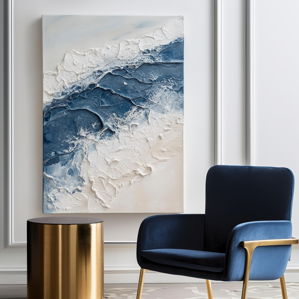 Tidal Serenity-Vertical Marine Abstract Thick-Painted Wall Art