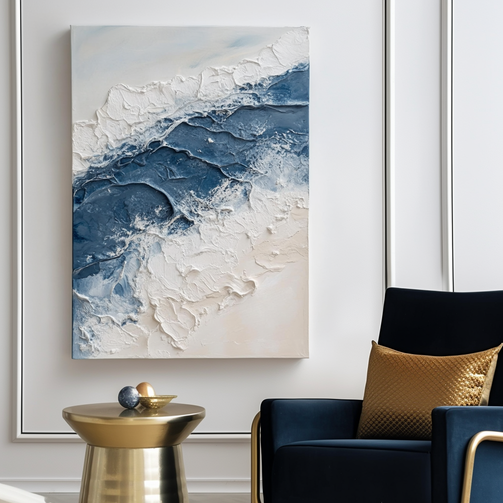 Tidal Serenity-Vertical Marine Abstract Thick-Painted Wall Art