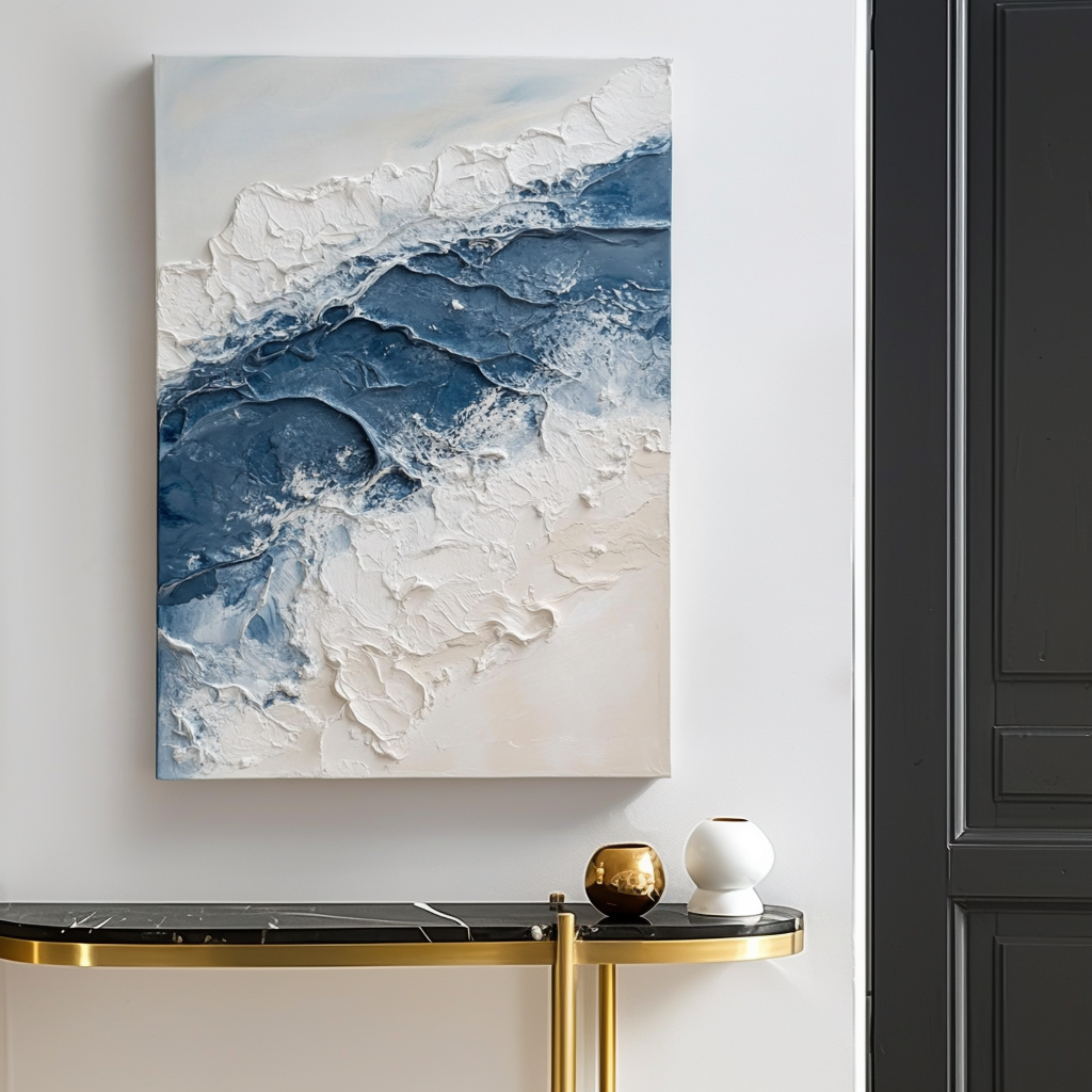 Tidal Serenity-Vertical Marine Abstract Thick-Painted Wall Art
