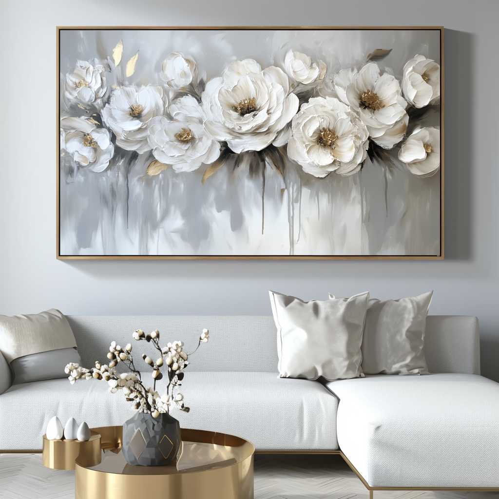 Ethereal Blossoms-Modern Hand-Painted White Rose Textured Wall Art