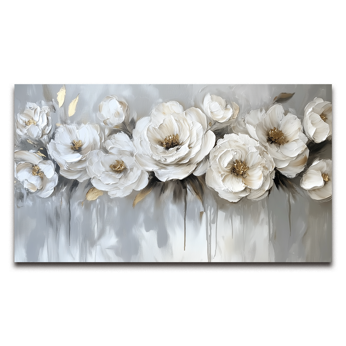 Ethereal Blossoms-Modern Hand-Painted White Rose Textured Wall Art