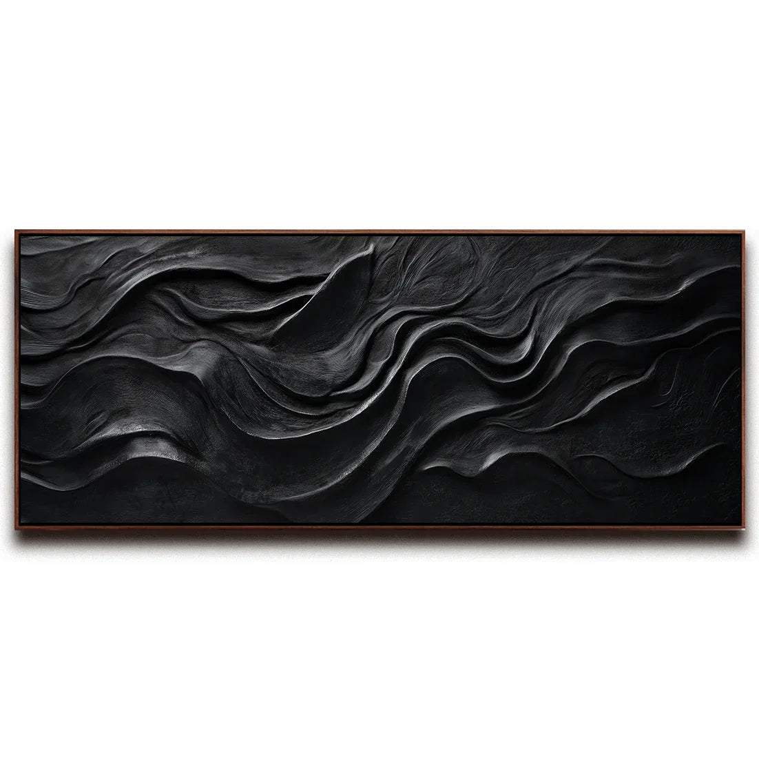 Midnight Flow – Modern Minimalist Pure Black Ripple Texture Wabi Sabi Wall Art - artextured