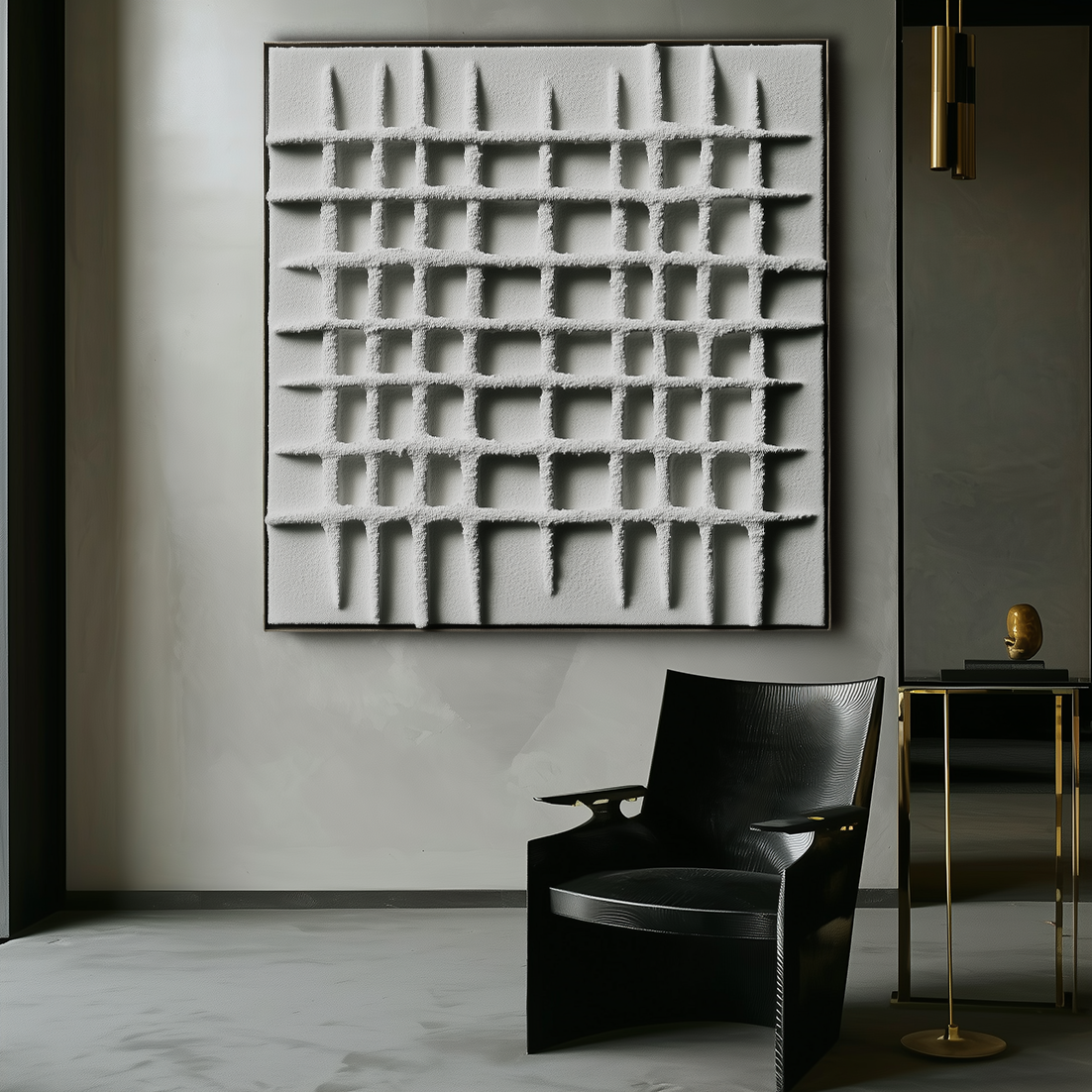Silent Grid - 3D Minimalist Grid Texture Abstract Canvas Wall Art