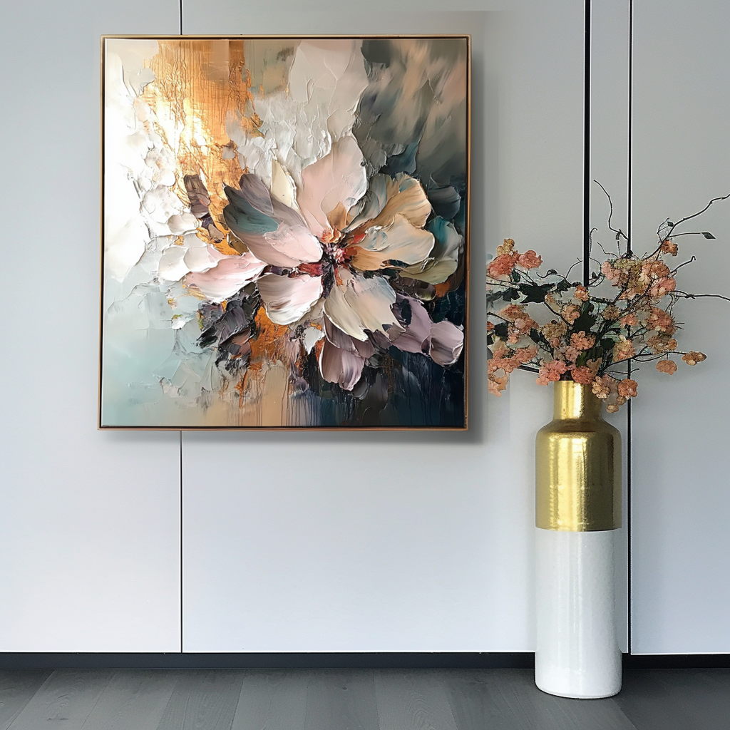 Golden Bloom - Impasto Textured Floral Canvas Wall Art For Living Rooms, Bedrooms
