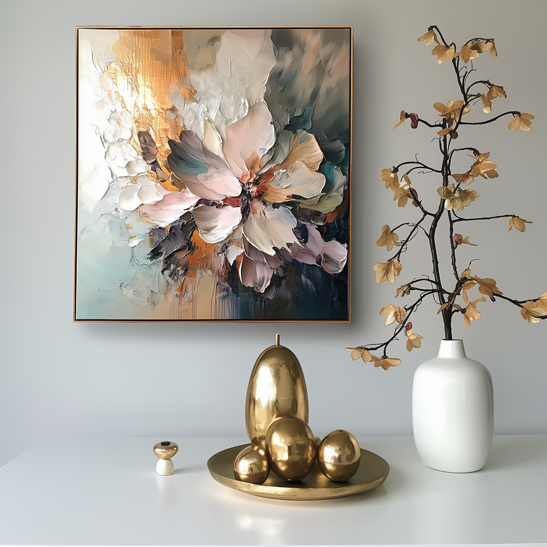 Golden Bloom - Impasto Textured Floral Canvas Wall Art For Living Rooms, Bedrooms