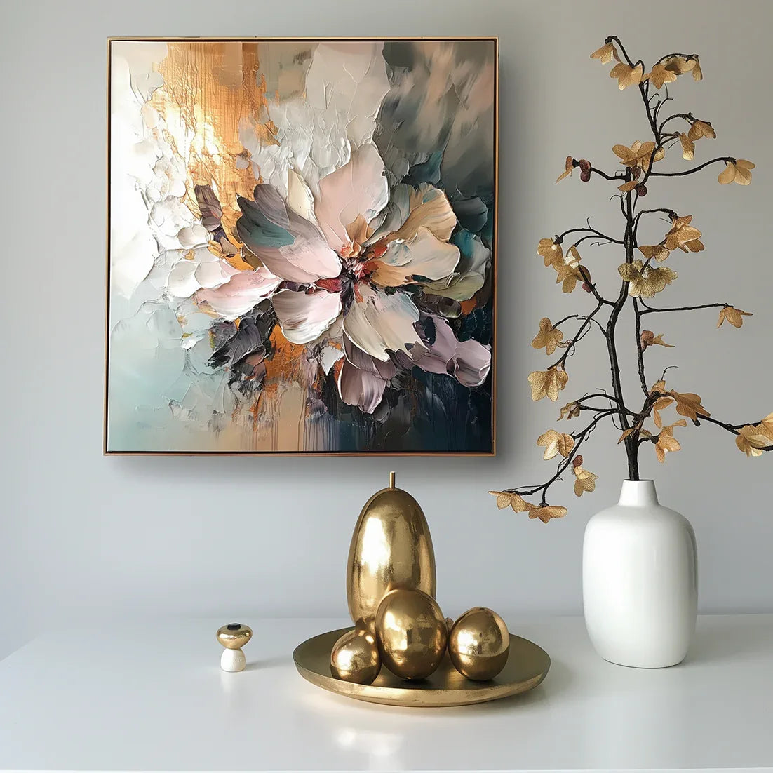 Golden Bloom - Impasto Textured Floral Canvas Wall Art For Living Rooms, Bedrooms - artextured