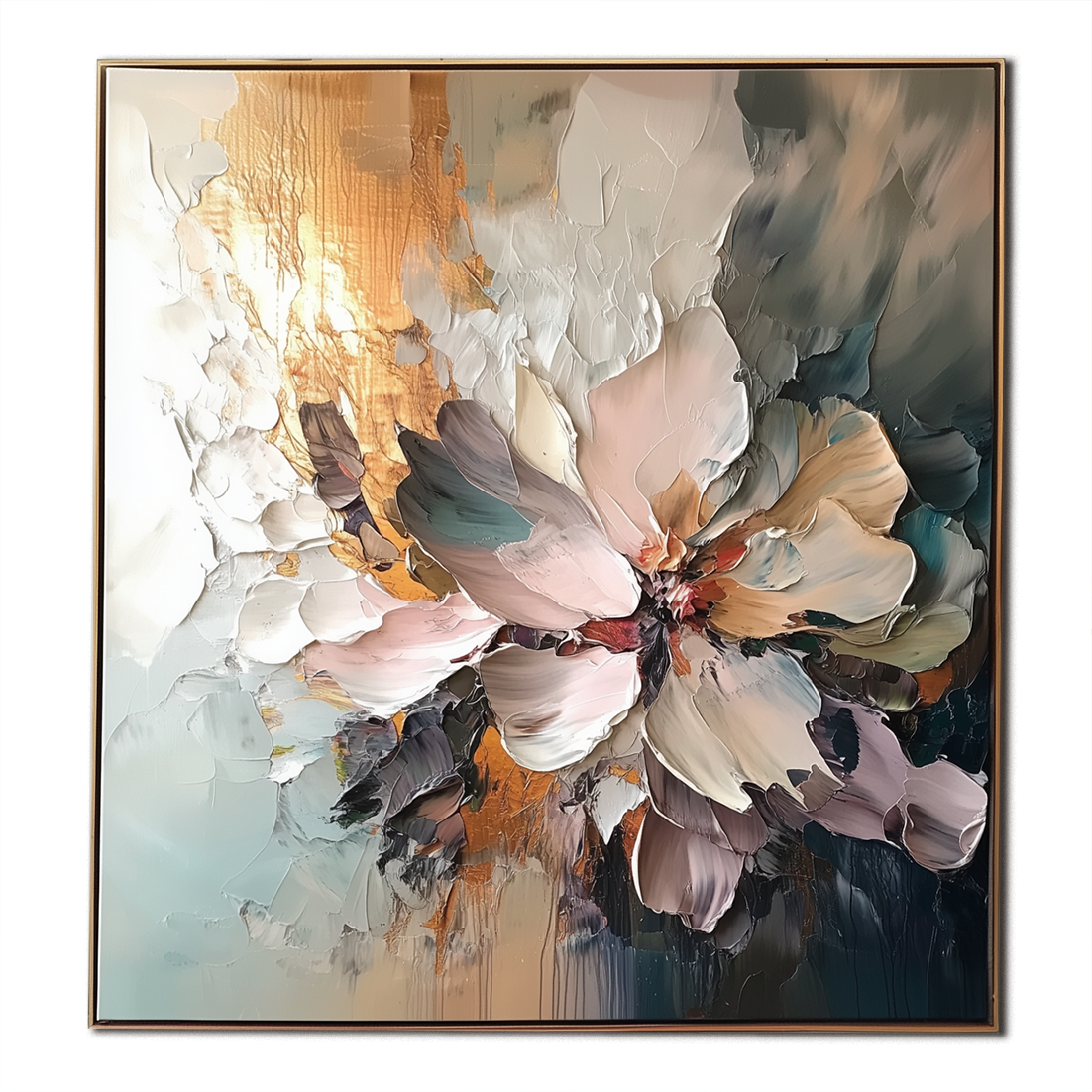 Golden Bloom - Impasto Textured Floral Canvas Wall Art For Living Rooms, Bedrooms