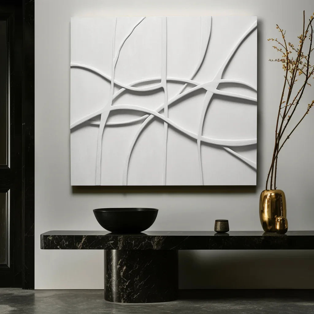 Woven Silence - Minimalist 3D Wall Art with Flowing Interlaced Lines - artextured