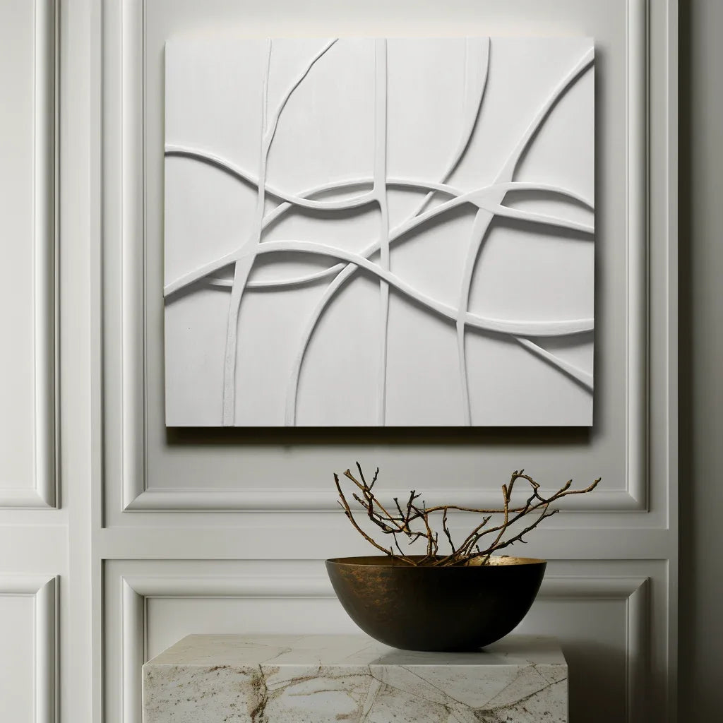 Woven Silence - Minimalist 3D Wall Art with Flowing Interlaced Lines - artextured