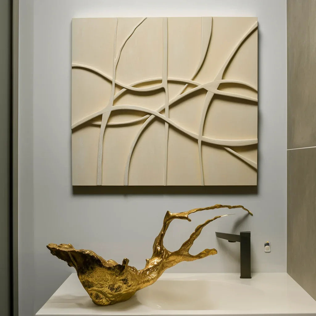 Interwoven Flow-Modern Minimalist Light Beige Geometric Curve Texture Wall Art - artextured