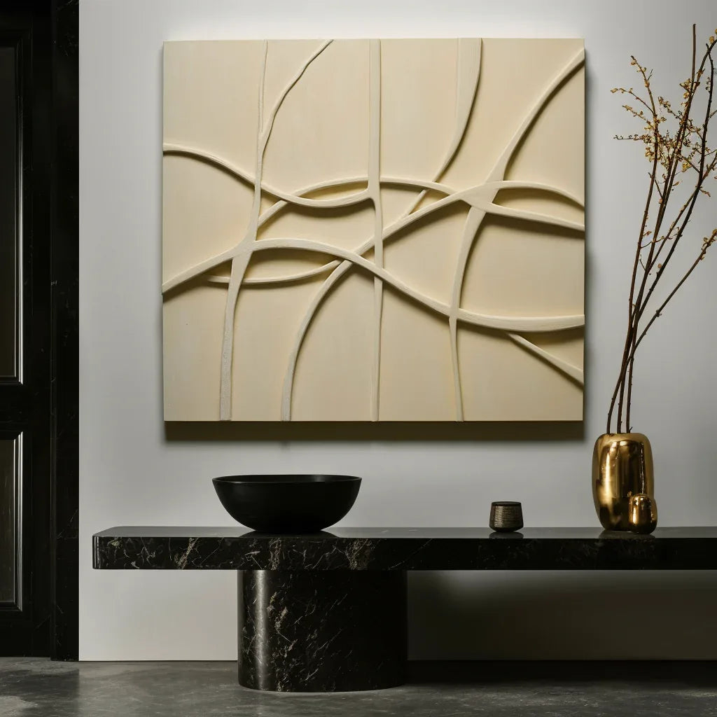 Woven Silence - Minimalist 3D Wall Art with Flowing Interlaced Lines - artextured