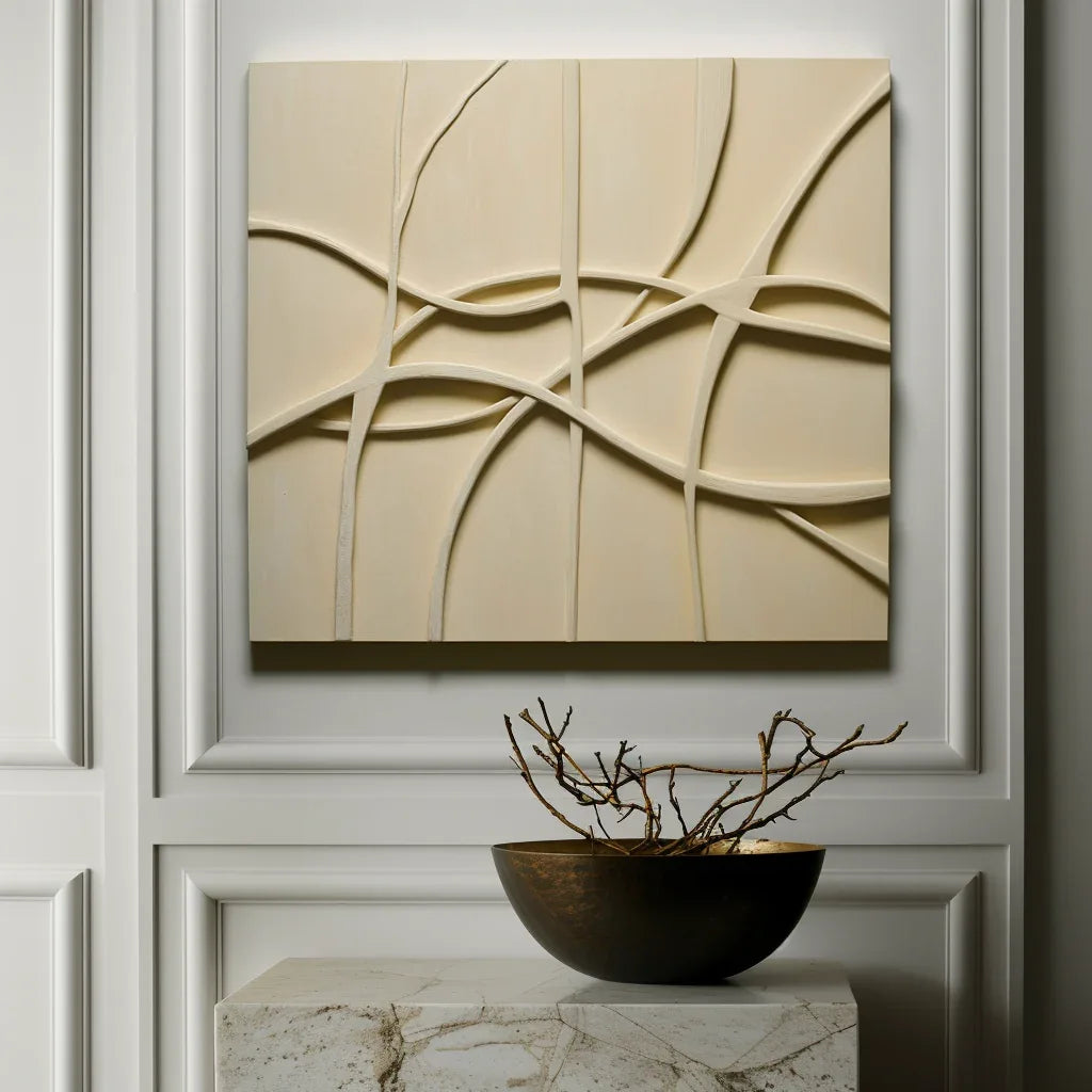Woven Silence - Minimalist 3D Wall Art with Flowing Interlaced Lines - artextured