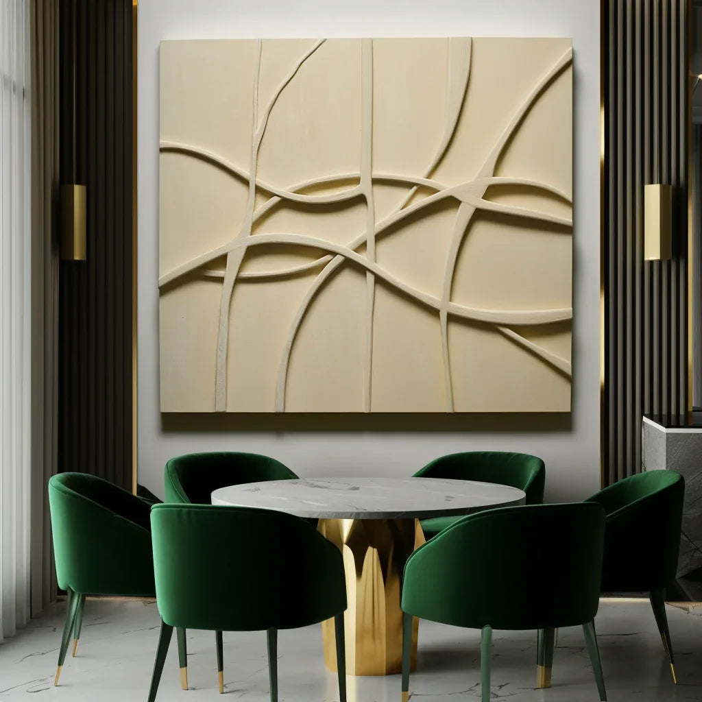 Interwoven Flow-Modern Minimalist Light Beige Geometric Curve Texture Wall Art - artextured