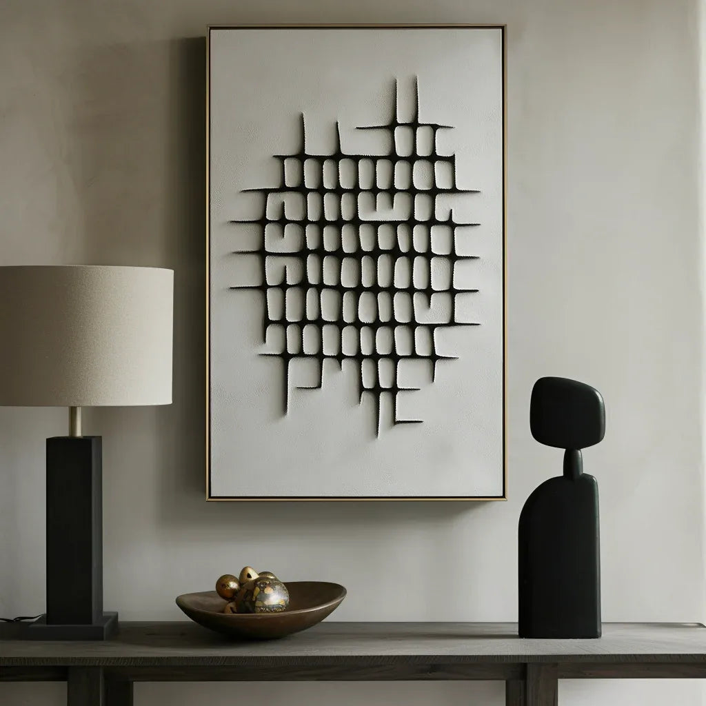 Fractured Grid-Modern Minimalist Geometric Grid Texture Wall Art - artextured