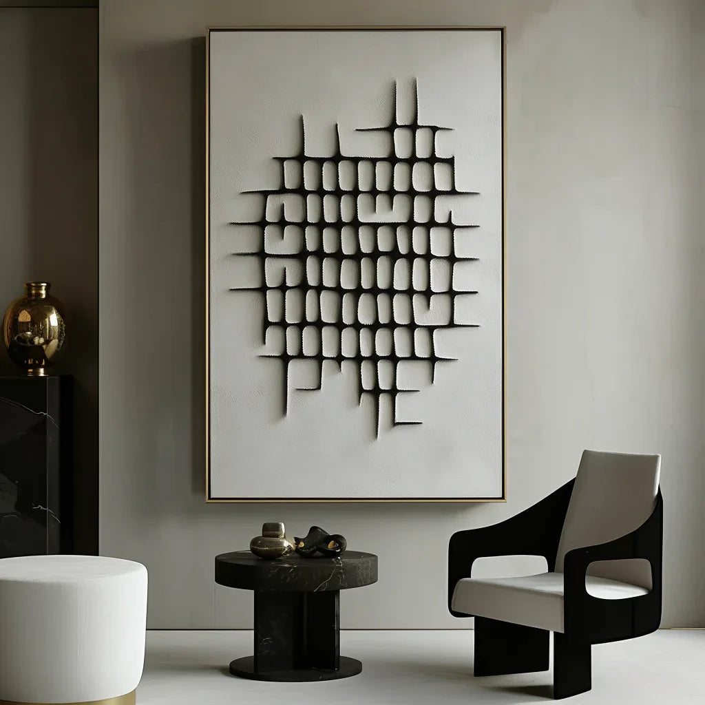 Fractured Grid-Modern Minimalist Geometric Grid Texture Wall Art - artextured